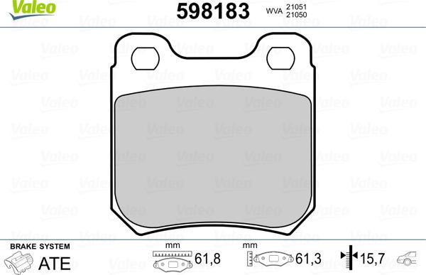 Valeo 598183 - Brake Pad Set, disc brake autospares.lv