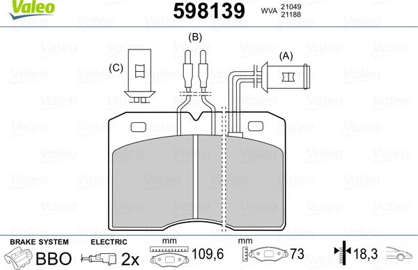 Valeo 598139 - Brake Pad Set, disc brake autospares.lv