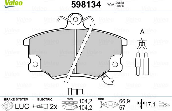 Valeo 598134 - Brake Pad Set, disc brake autospares.lv