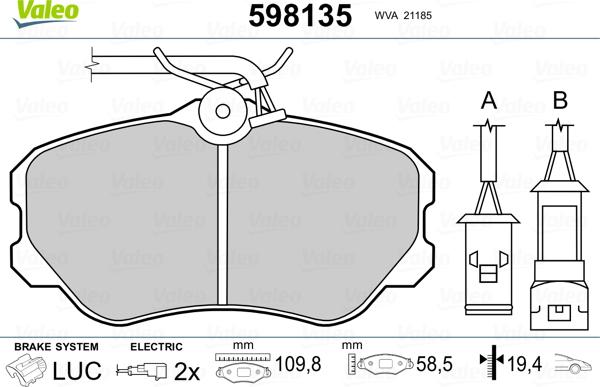 Valeo 598135 - Brake Pad Set, disc brake autospares.lv