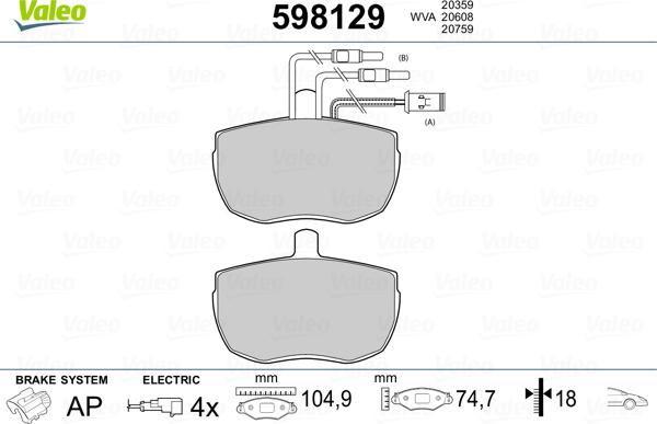 Valeo 598129 - Brake Pad Set, disc brake autospares.lv