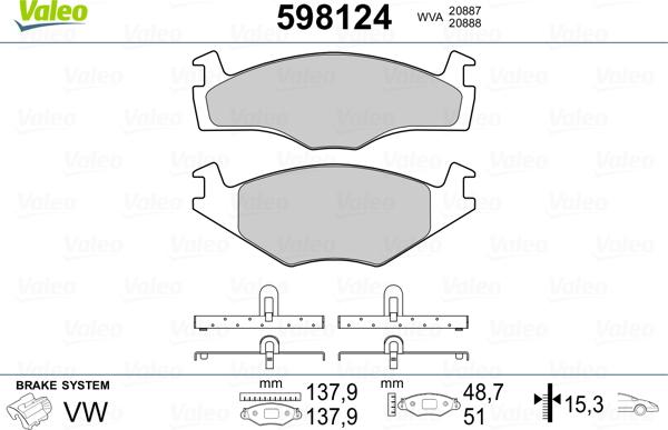 Valeo 598124 - Brake Pad Set, disc brake autospares.lv