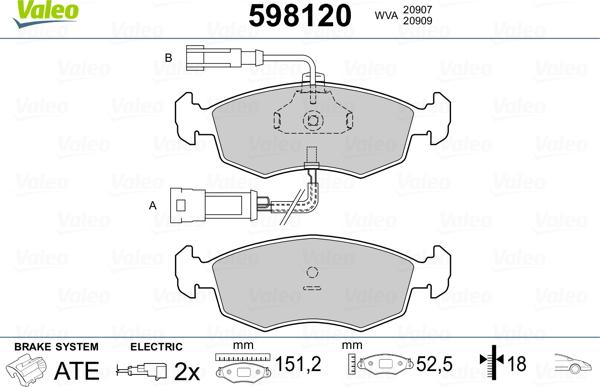 Valeo 598120 - Brake Pad Set, disc brake autospares.lv