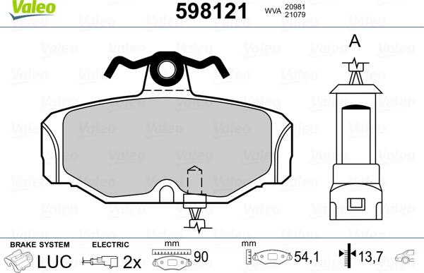 Valeo 598121 - Brake Pad Set, disc brake autospares.lv