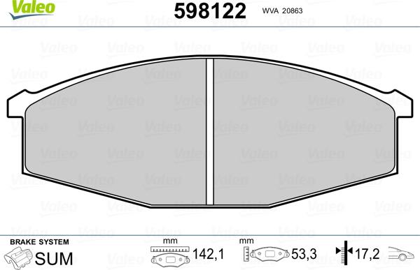 Valeo 598122 - Brake Pad Set, disc brake autospares.lv