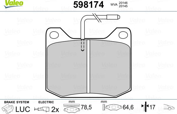 Valeo 598174 - Brake Pad Set, disc brake autospares.lv