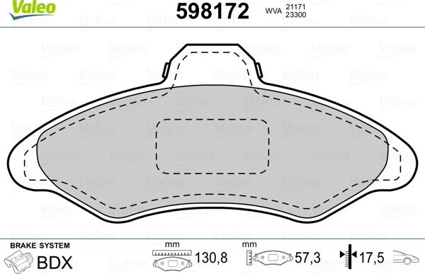 Valeo 598172 - Brake Pad Set, disc brake autospares.lv