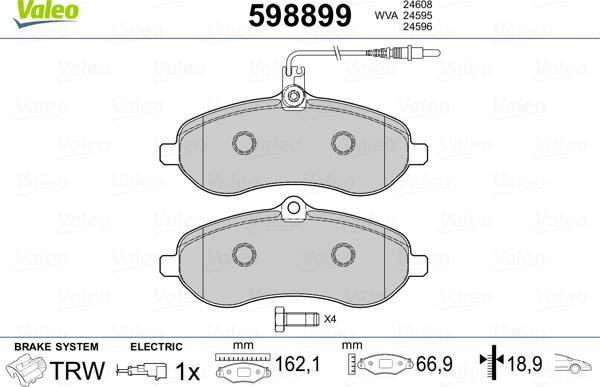 Valeo 598899 - Brake Pad Set, disc brake autospares.lv