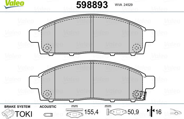 Valeo 598893 - Brake Pad Set, disc brake autospares.lv