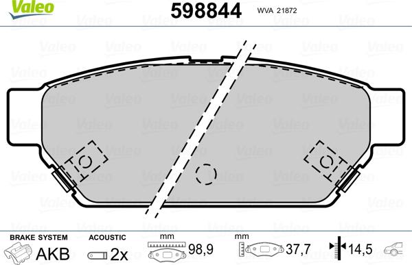 Valeo 598844 - Brake Pad Set, disc brake autospares.lv