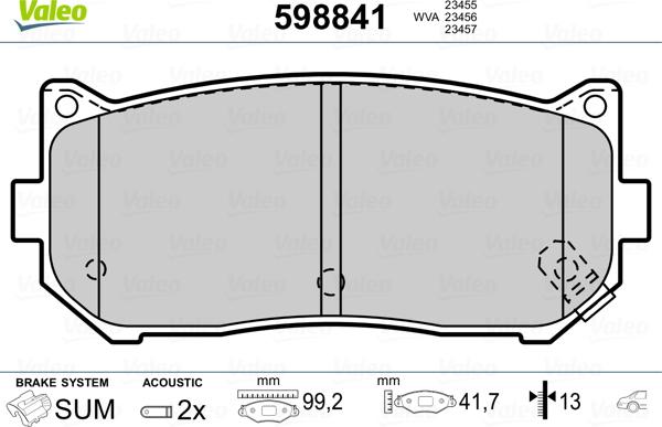 Valeo 598841 - Brake Pad Set, disc brake autospares.lv