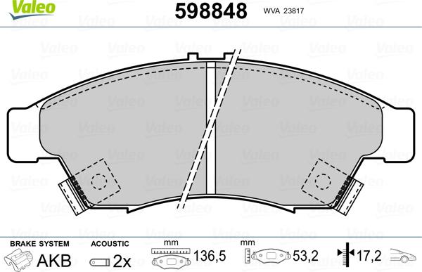 Valeo 598848 - Brake Pad Set, disc brake autospares.lv