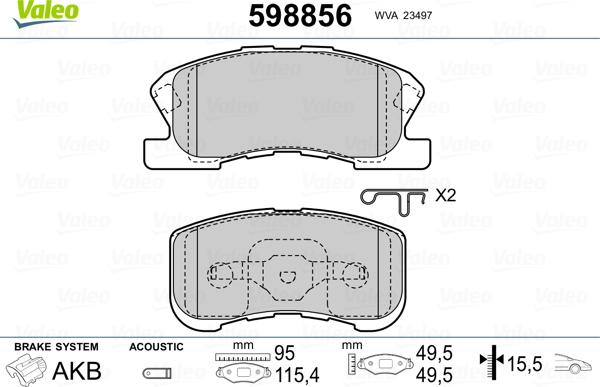 Valeo 598856 - Brake Pad Set, disc brake autospares.lv