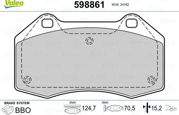 Valeo 598861 - Brake Pad Set, disc brake autospares.lv