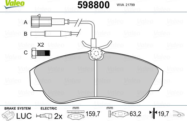 Valeo 598800 - Brake Pad Set, disc brake autospares.lv