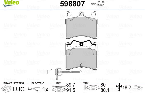 Valeo 598807 - Brake Pad Set, disc brake autospares.lv