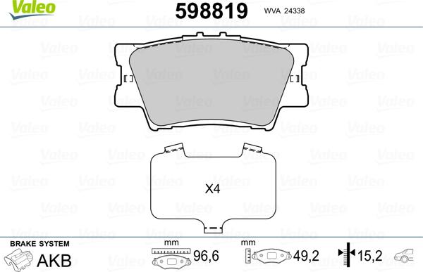 Valeo 598819 - Brake Pad Set, disc brake autospares.lv