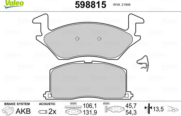 Valeo 598815 - Brake Pad Set, disc brake autospares.lv