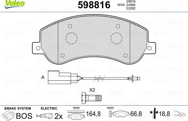 Valeo 598816 - Brake Pad Set, disc brake autospares.lv