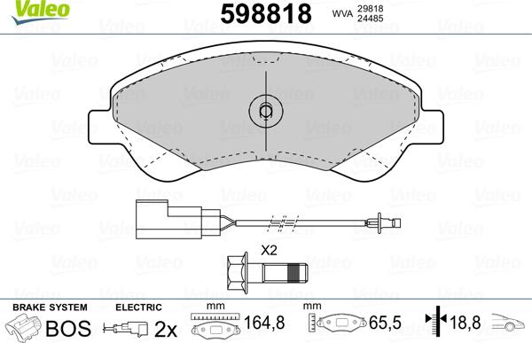 Valeo 598818 - Brake Pad Set, disc brake autospares.lv