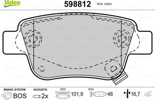 Valeo 598812 - Brake Pad Set, disc brake autospares.lv