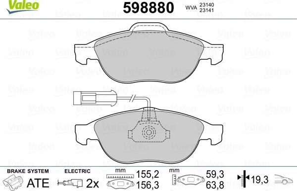 Valeo 598880 - Brake Pad Set, disc brake autospares.lv