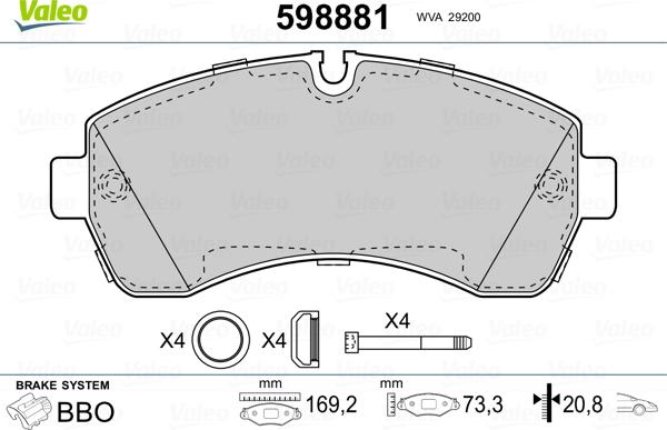 Valeo 598881 - Brake Pad Set, disc brake autospares.lv