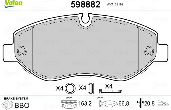 Valeo 598882 - Brake Pad Set, disc brake autospares.lv