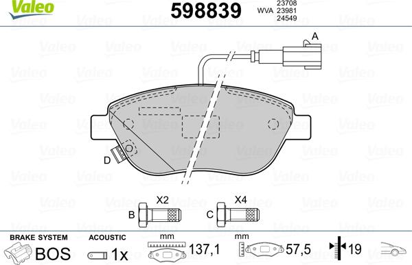 Valeo 598839 - Brake Pad Set, disc brake autospares.lv