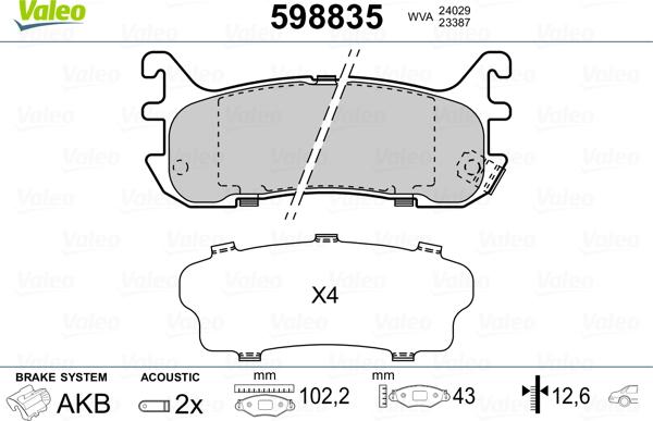 Valeo 598835 - Brake Pad Set, disc brake autospares.lv