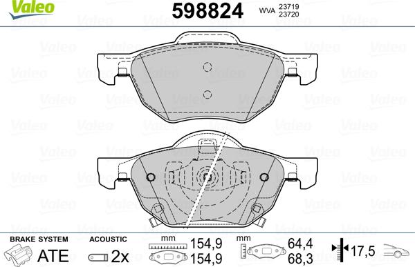 Valeo 598824 - Brake Pad Set, disc brake autospares.lv