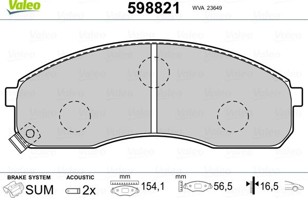 Valeo 598821 - Brake Pad Set, disc brake autospares.lv