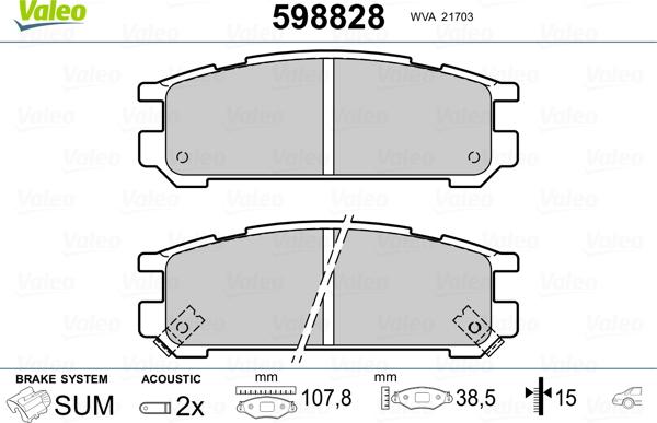 Valeo 598828 - Brake Pad Set, disc brake autospares.lv