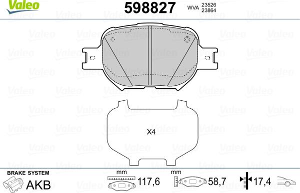 Valeo 598827 - Brake Pad Set, disc brake autospares.lv