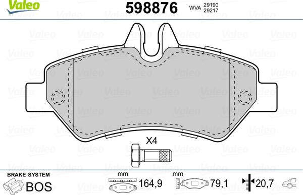 Valeo 598876 - Brake Pad Set, disc brake autospares.lv