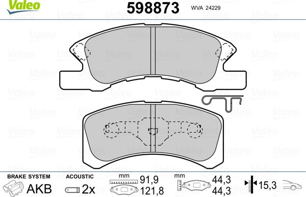 Valeo 598873 - Brake Pad Set, disc brake autospares.lv