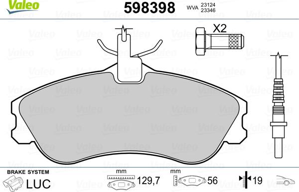 Valeo 598398 - Brake Pad Set, disc brake autospares.lv