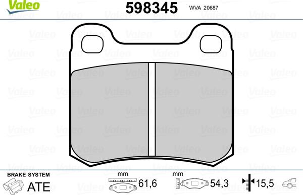 Valeo 598345 - Brake Pad Set, disc brake autospares.lv