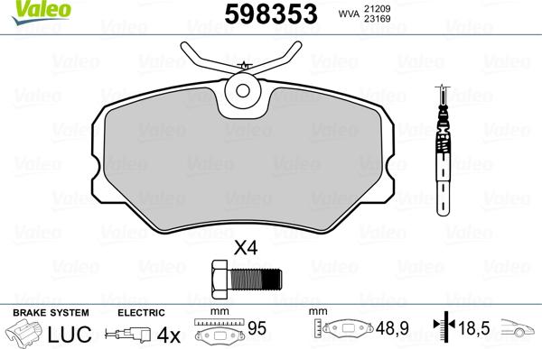 Valeo 598353 - Brake Pad Set, disc brake autospares.lv