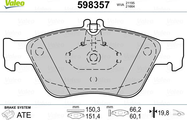 Valeo 598357 - Brake Pad Set, disc brake autospares.lv