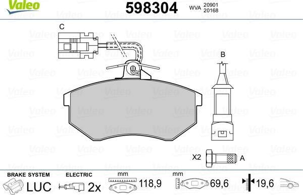 Valeo 598304 - Brake Pad Set, disc brake autospares.lv