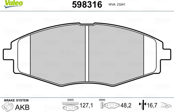 Valeo 598316 - Brake Pad Set, disc brake autospares.lv