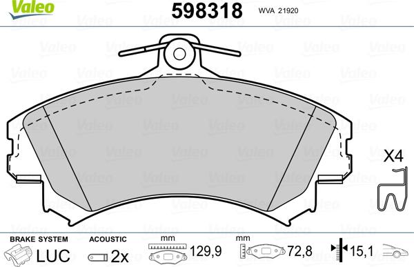 Valeo 598318 - Brake Pad Set, disc brake autospares.lv