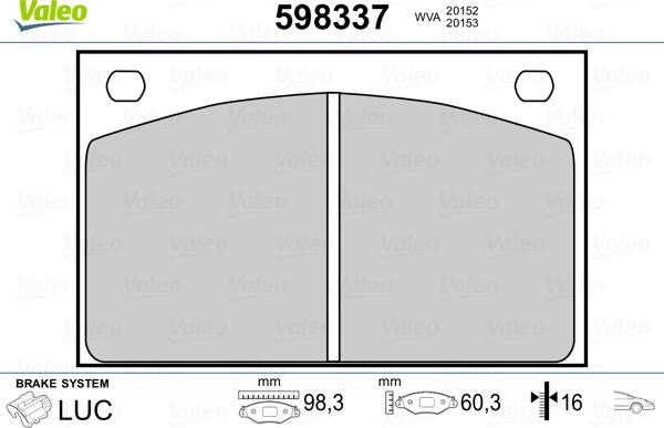 Valeo 598337 - Brake Pad Set, disc brake autospares.lv