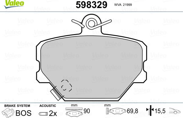 Valeo 598329 - Brake Pad Set, disc brake autospares.lv