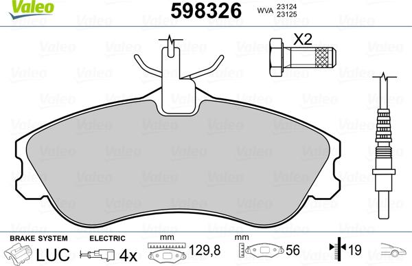 Valeo 598326 - Brake Pad Set, disc brake autospares.lv