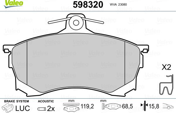 Valeo 598320 - Brake Pad Set, disc brake autospares.lv