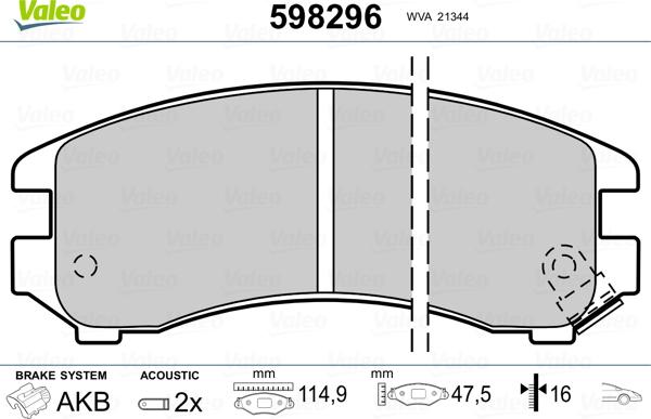 Valeo 598296 - Brake Pad Set, disc brake autospares.lv