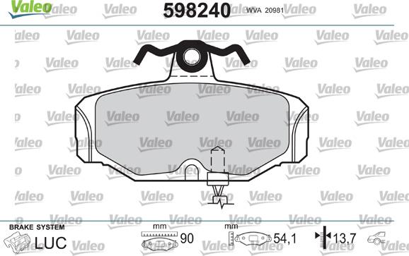 Valeo 598240 - Brake Pad Set, disc brake autospares.lv