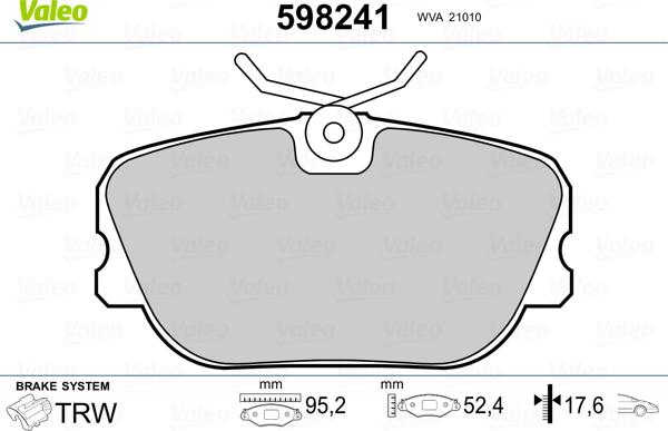 Valeo 598241 - Brake Pad Set, disc brake autospares.lv